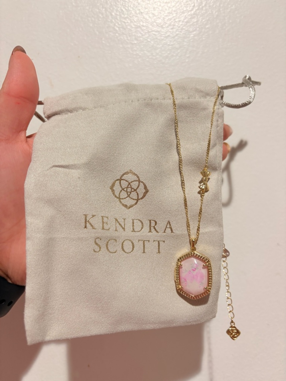 Kendra Scott Gold Necklace with Pink Hexagonal Pendant